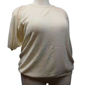 Vintage Cream Cable Knit Short Sleeve Crewneck Sweater Top Womens